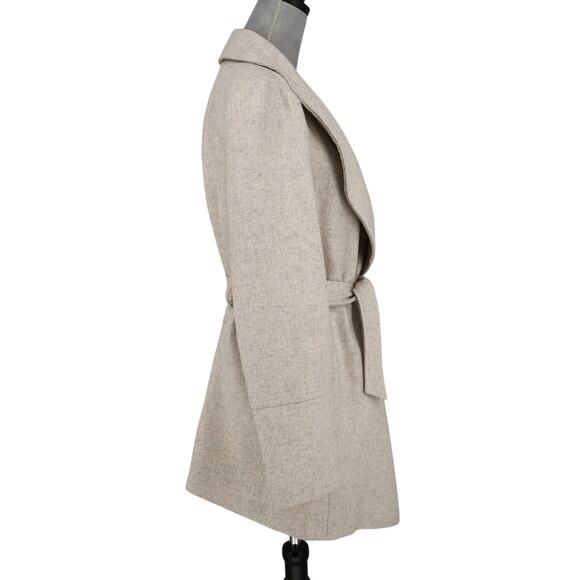 Chicwish Jacket Womens XL Ivory Short Coat Wool Blend Lined Open Front Belted - Picture 5 of 16